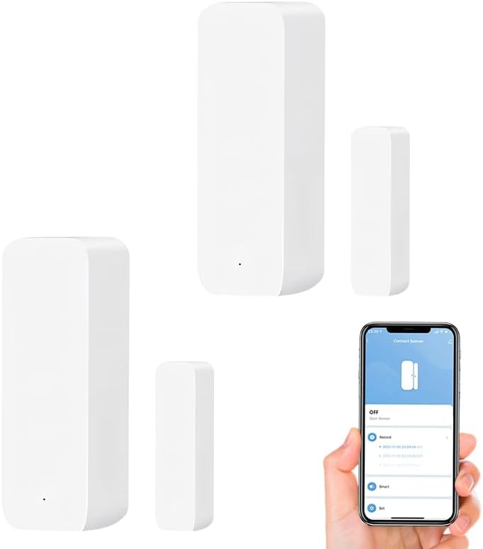 WiFi Door Window Sensor,Smart Door Open/Closed Detector with App Alert,Wireless Entry Detector Sensor Alarm for Home Security&Automation (2Pack)