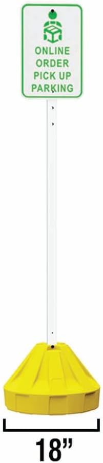 Plasticade Roll-A-Post Portable Sign Post with 60" Power Post Plastic Signpost, Designed for Schools, Sidewalks or Parking Lots, Durable and Resistant to Weathering, Yellow Base with White Post