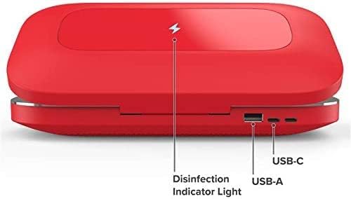 PhoneSoap Pro UV Smart Phone Sanitizer & Universal Cell Phone Charger Box | Patented & Clinically Proven 360-Degree UV-C Disinfection | Disinfects and Charges All Phones (Red)