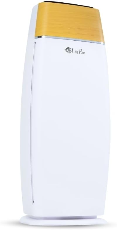 LivePure LP260TH-W Sierra Series True HEPA Digital Tall Tower Air Purifier for Home Captures Allergens, Smoke, Pollen, Mold, Dust Mites, Pet Hair, Energy Star Certified, Teak/Pearl White