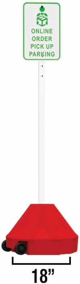 Plasticade Roll-A-Post Portable Sign Post Base for 24" x 24" or Smaller Signs, Designed for School, Airport, Parking Lot, Durable Plastic, Wind Resistance, 18" x 12", Red, Post Not Included
