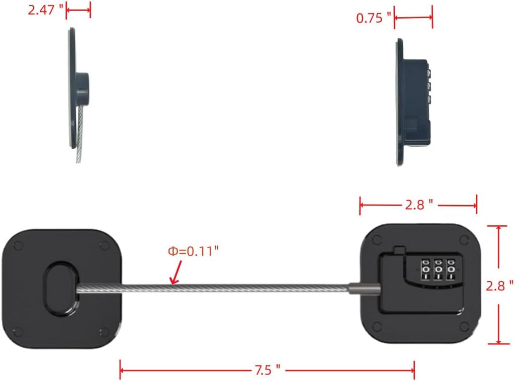 3 Digit Keyless Combination Locker Lock for Refrigerator, Cabinets, Drawers, Toilets, Wndows, Locker for Kids Safety, Easy Install, Black