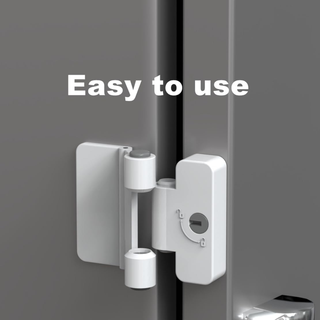Refrigerator Adhesive Locks Double Button Fridge Door Lock with Key, Child Proof Freezer Cooler Door Lock, Child Baby Safety File Drawer Lock and Cabinet Locks (White, 1)