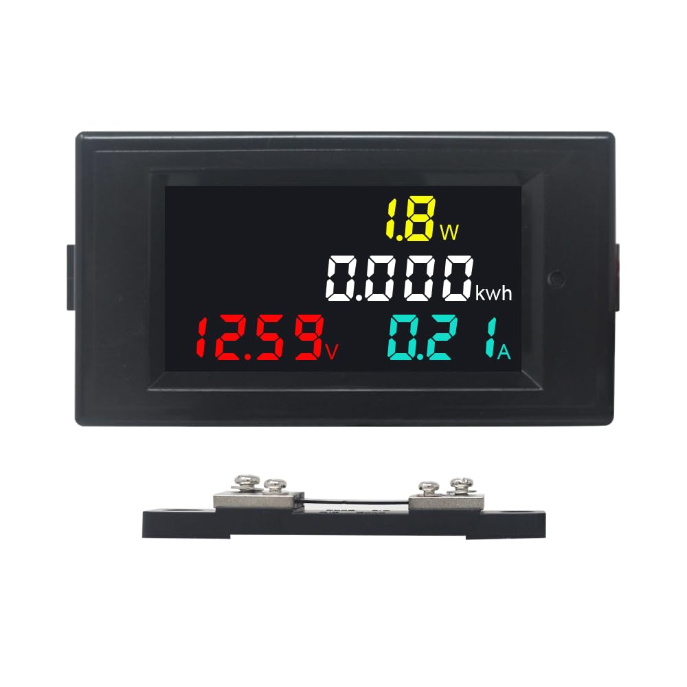 KETOTEK DC Power Meter 14-600V 50A Battery Monitor Digital Multimeter Panel Kwh Volt Amp Watt Meter DC Current Voltage Meter Power Energy Monitor with 50A Shunt