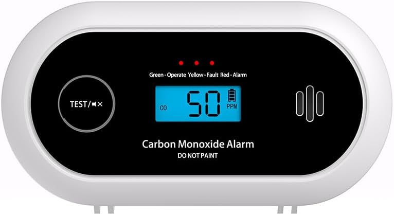 10-Year Battery Carbon Monoxide Detector, Portable Travel CO Detector Alarm for Home, Garage, RV, Camping, LCD Display with Backlight, V-0 Flame-Retardant Housing, Wall Mount or Tabletop