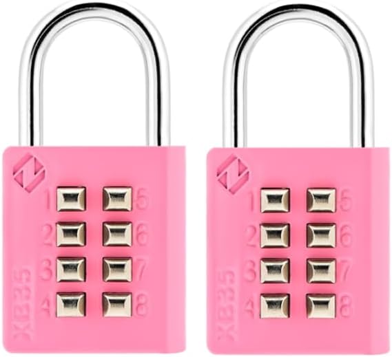 XB35 8-Digit Push Button Combination Padlock, 4 Digit Locking Mechanism, (2-Pack, Pink)