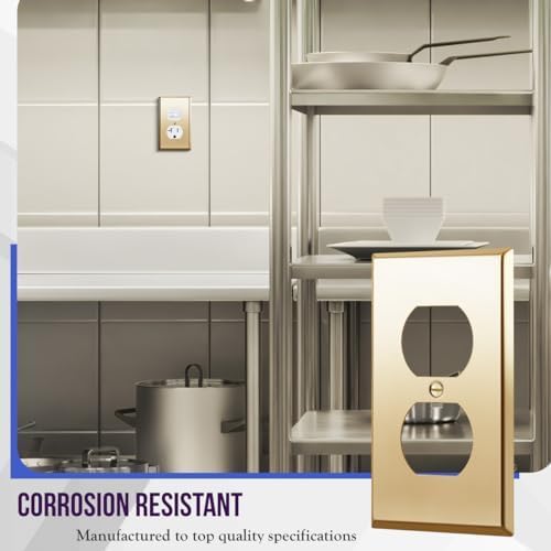 ENERLITES Duplex Receptacle Outlet Metal Wall Plate, Stainless Steel Outlet Cover, Corrosion Resistant, Size 1-Gang 4.50" x 2.76", 7721-PB, Stainless Steel 201, Polished Brass, Gold