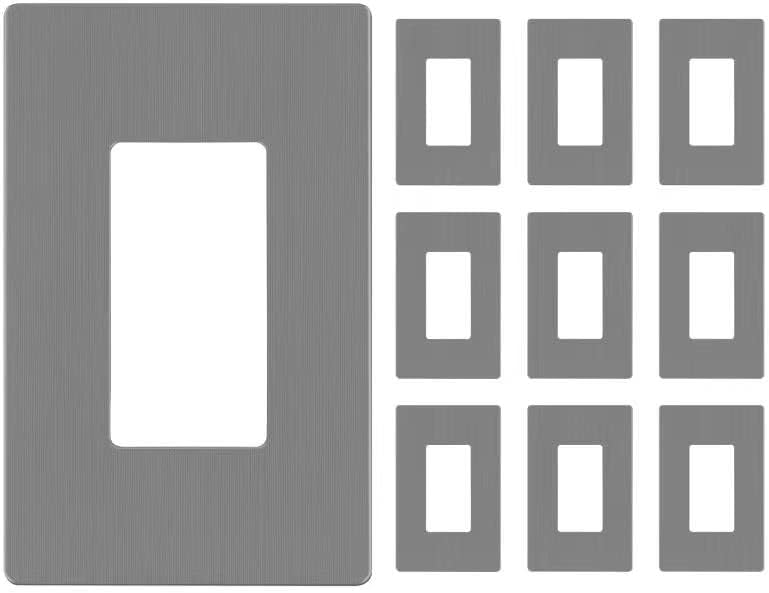 LIDER Brushed Finish Decorator Switch Cover, Screwless Wall Plate, Mid-Size 1-Gang 4.88" x 3.11", Unbreakable Polycarbonate Thermoplastic, UL Listed, LSWP-31M-BGY10P, Brushed Gray, 10 pack