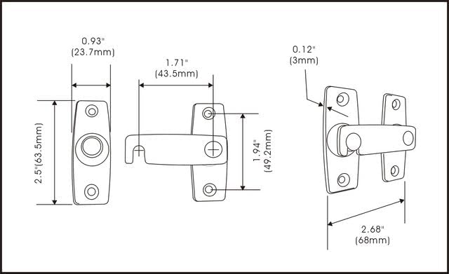 QCAA 2.5" x 2.65", Large, Heavy Forged Solid Brass Door Latch, 180 Degrees Flat Surface Mounting Door Latch Buckle for Doors & Windows, Satin Nickel, 2 Pack, Made in Taiwan