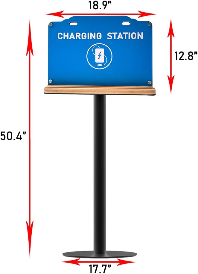Steady Floor Stand Public Cell Phone Charging Station with 8 Ports High Speed Cables, Multi-Device Charging Shelf with Bamboo Tray, Application for Schools, Office, Business,Events