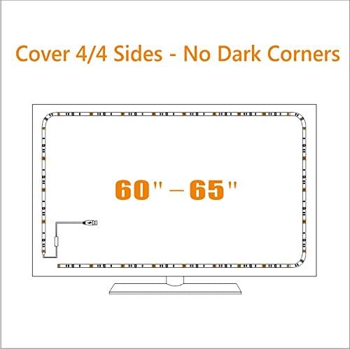 TV LED Backlights USB LED Strip Lighting for 60 65 inches Behind TV Monitor Sony LG Samsung HDTV Game Room Home Movie Theater Decor Lights, Color Changing RF Remote Cover 4 Sides