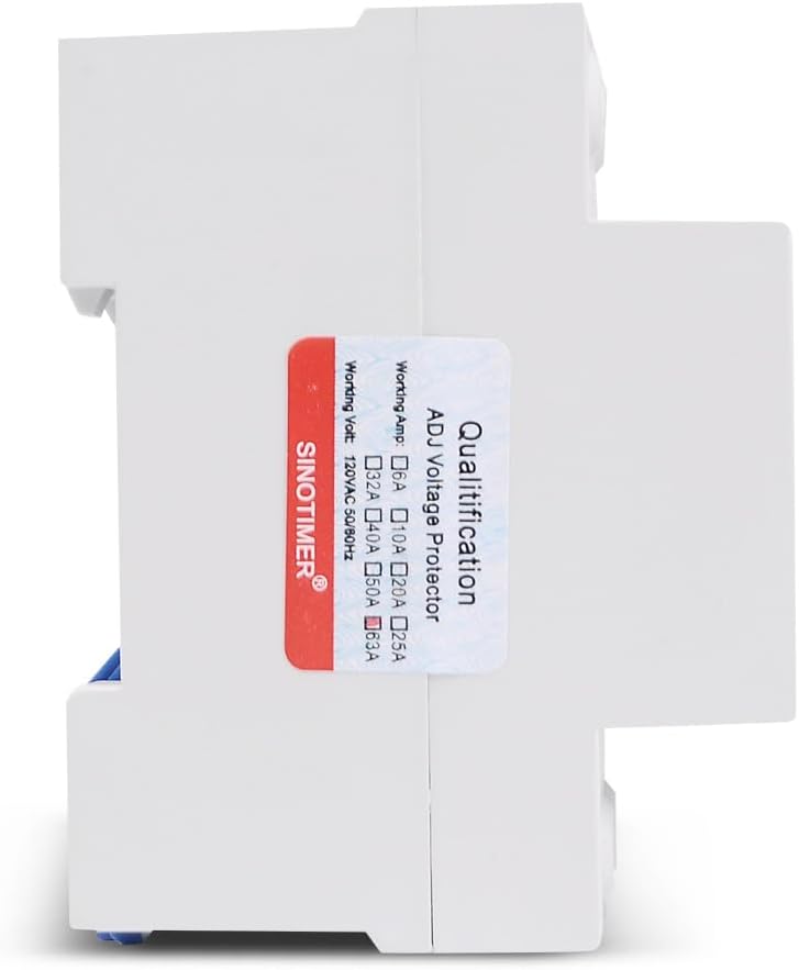 SVP916 SINOTIMER Dual LED Display 120VAC 80A Adjustable Voltage Surge Protector Relay with Limit Current Protection, Din Rail Installation in DB Home Usage (Green Display)