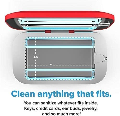 PhoneSoap Pro UV Smart Phone Sanitizer & Universal Cell Phone Charger Box | Patented & Clinically Proven 360-Degree UV-C Disinfection | Disinfects and Charges All Phones (Red)