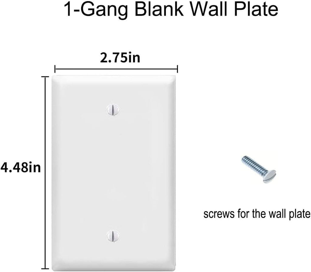 Blank Wall Plates 1-Gang blank Switch Outlet Electrical Cover Plate Unbreakable Thermoplastic Faceplate for Light Receptacle Outlet Switch, White (6 Pack)