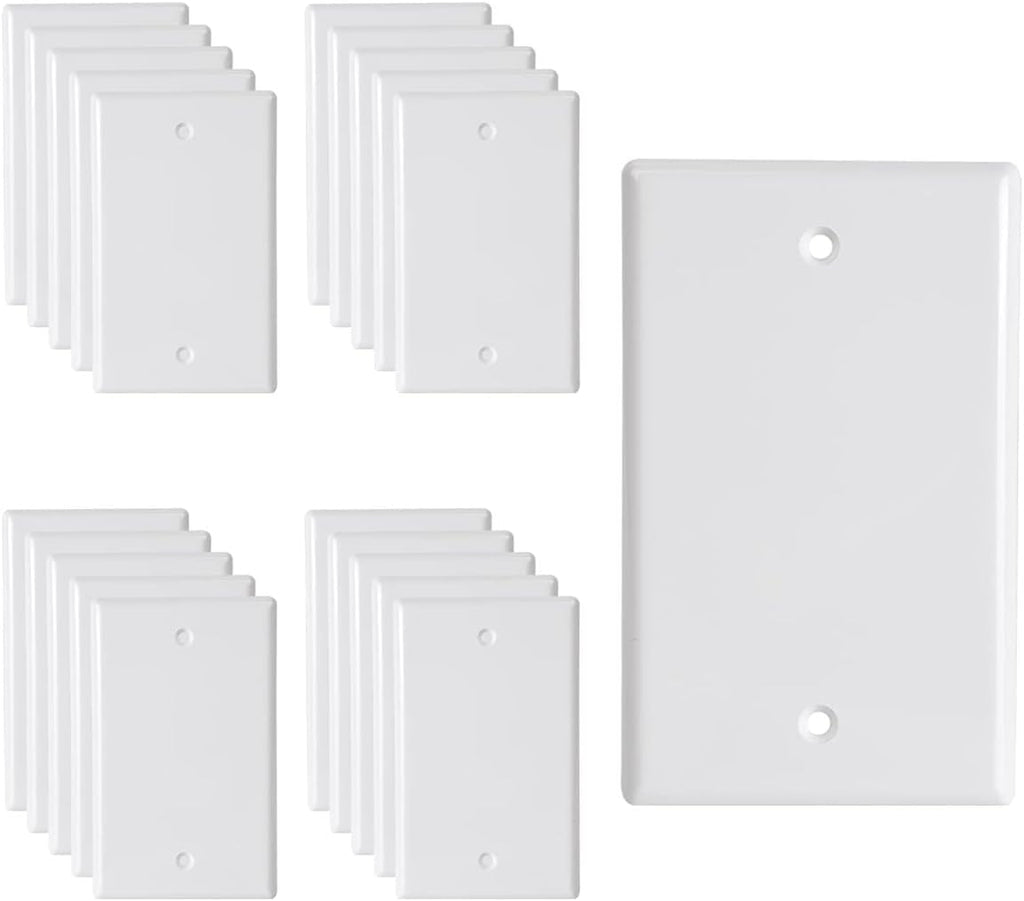 Blank Wall Plates 1-Gang blank Switch Outlet Electrical Cover Plate Unbreakable Thermoplastic Faceplate for Light Receptacle Outlet Switch, White (20 Pack)