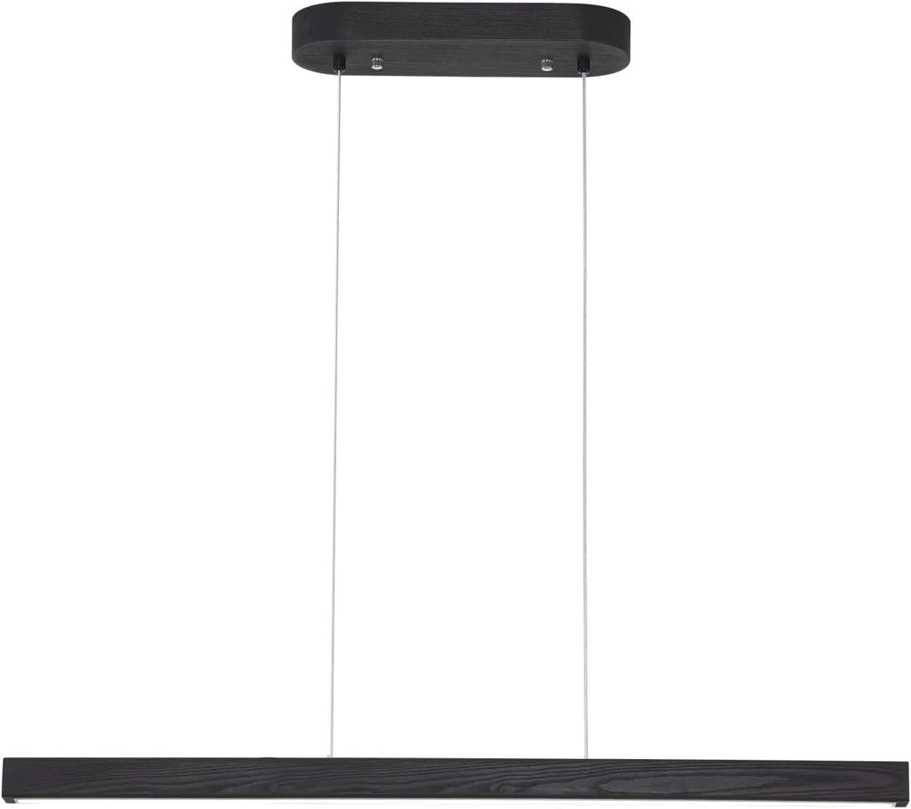 Black Wood Linear Pendant Light – Dimmable LED Chandelier with Remote, Modern Minimalist Lighting for Kitchen Islands, Dining Rooms & Pool Tables (Energy-Efficient 19W)