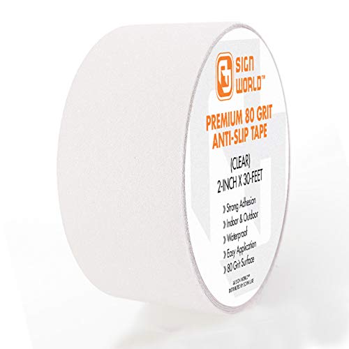 Best Anti-Slip Grip Tape, Clear, 2" x 30 FT, 80 Grit, Industrial Grade, Indoor, Outdoor, Weatherproof (2-Inch x 30 Feet Roll)