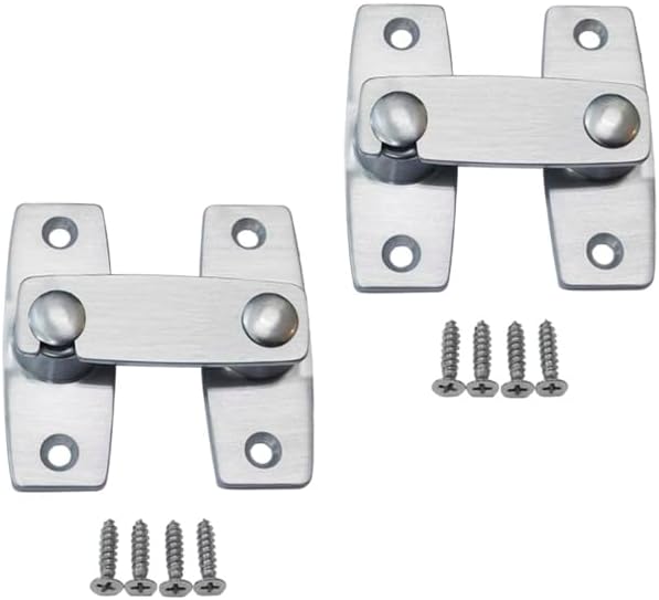 QCAA 2.5" x 2.65", Large, Heavy Forged Solid Brass Door Latch, 180 Degrees Flat Surface Mounting Door Latch Buckle for Doors & Windows, Satin Chrome, 2 Pack, Made in Taiwan