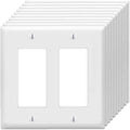 Decorator Wall Plates 2-Gang Switch Outlet Electrical Cover Plate Unbreakable Thermoplastic Faceplate for Light Receptacle Outlet Switch, White (10 Pack)