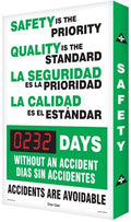 SmartSign Safety is The Priority. Quality is The Standard - Days Without Accident Bilingual Electronic Safety Scoreboard | 20" x 28", Made in USA