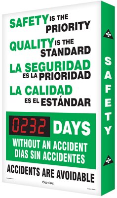 SmartSign Safety is The Priority. Quality is The Standard - Days Without Accident Bilingual Electronic Safety Scoreboard | 20" x 28", Made in USA