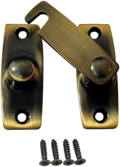 QCAA 2.5" x 2.65", Large, Heavy Solid Forged Brass Door Latch, 180 Degrees Flat Surface Mounting Door Latch Buckle for Doors & Windows, Antique Brass, 1 Pack, Made in Taiwan