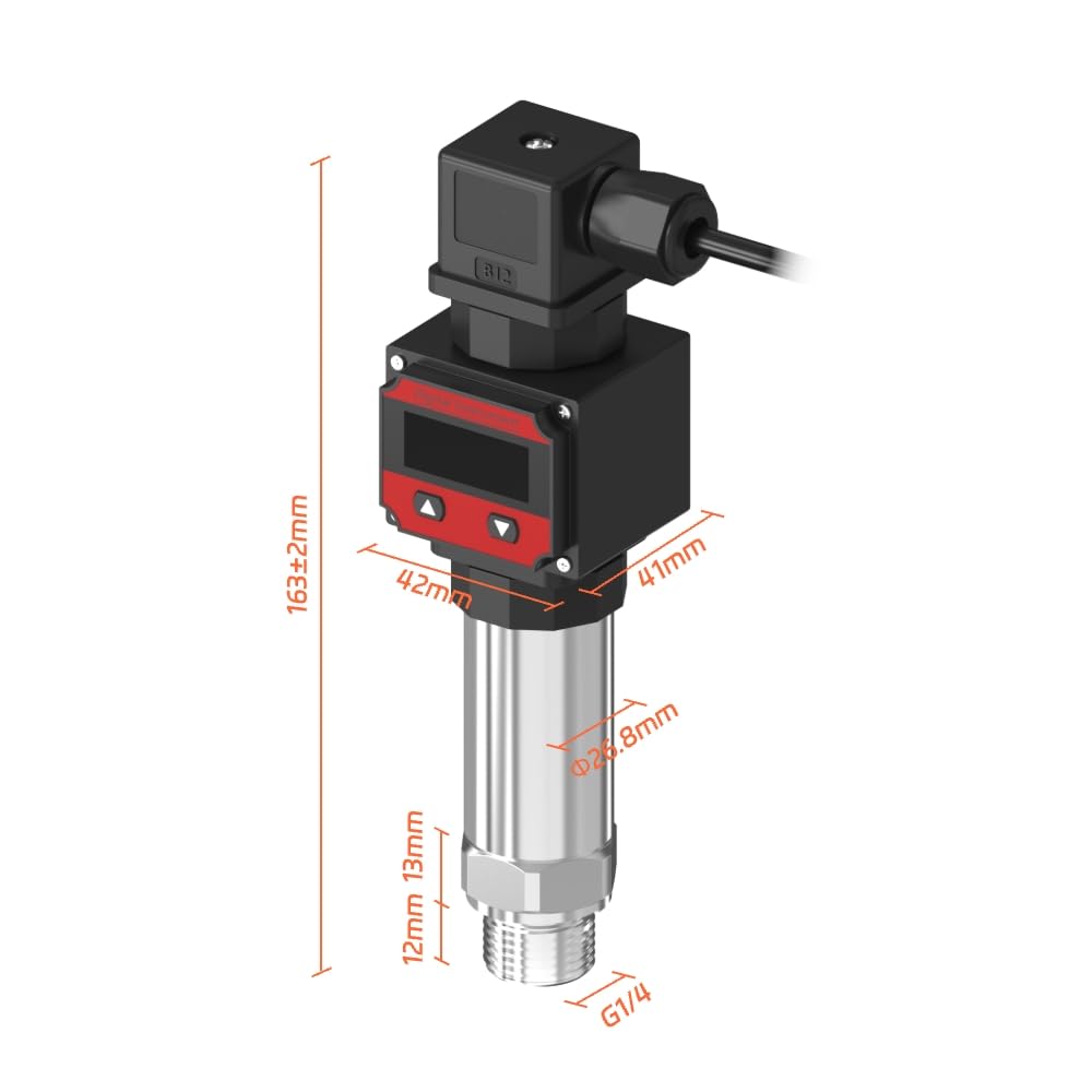 LEFOO Digital Pressure Transmitter 4-20mA Pressure Sensor Transducer with LCD Digital Display (Power Supply: 12-30VDC, Pressure Range: 0-145PSI)
