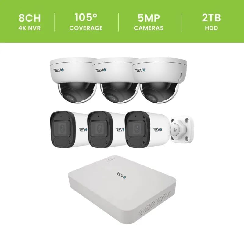 Ultra Blue Series 8CH 4K POE H.265 NVR, 2TB & 6X 5 Megapixel Indoor/Outdoor IR Bullet Cameras – Remote Access Via Pc, Mac & Phone (No Monthly Fees)