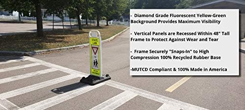 YIELD TO PEDESTRIANS, MUTCD COMPLIANT. Crossing Sign for School Zone/Crosswalks - U-Frame & 37lb U-Base (Sign and base ship separately) (Fluorescent Yellow-Green, YIELD TO PEDESTRIANS)