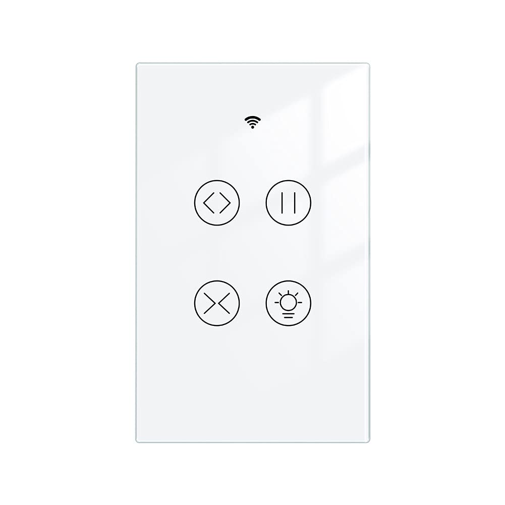 MOES 2.4GHz WiFi RF Smart Curtain Light Touch Switch Glass Panel Backlight ON/Off Wireless Remote Control with Tuya Smart Life App, Voice Control with Google Home Alexa, White