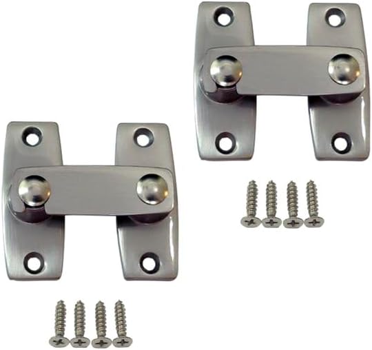 QCAA 2.5" x 2.65", Large, Heavy Forged Solid Brass Door Latch, 180 Degrees Flat Surface Mounting Door Latch Buckle for Doors & Windows, Satin Nickel, 2 Pack, Made in Taiwan