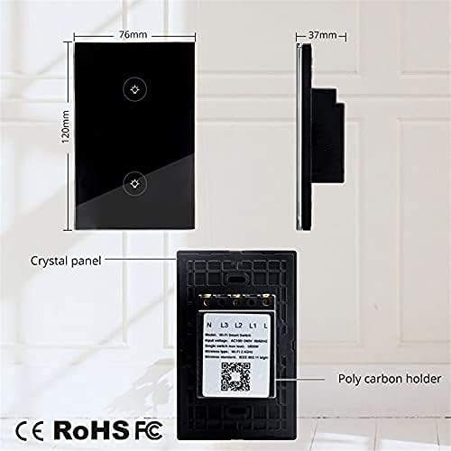 WiFi Smart Wall Touch Light Switch Glass Panel Wireless Remote Control by Mobile APP Anywhere Compatible with Alexa,Timing Function No Hub Required (Wall Switch 2 Gang)