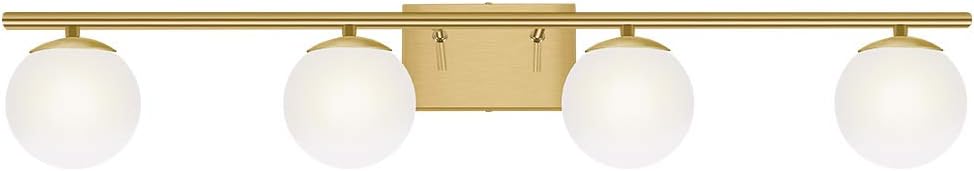 New Bathroom Vanity Light Fixtures Brushed Brass Milk White Globe Glass Shade 4 Lights Modern Wall Bar Sconce Over Mirror