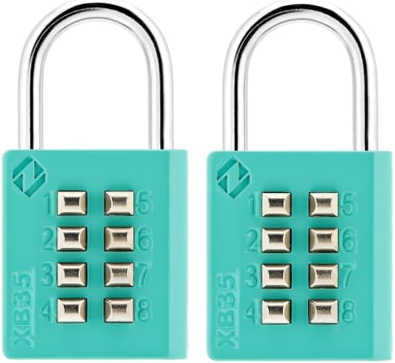 XB35 8-Digit Push Button Combination Padlock, 4 Digit Locking Mechanism, (2-Pack, Emerald)