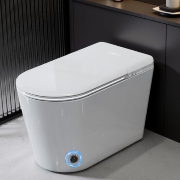 TDH Smart Toilet with Foam Shield, Ambient Lighting & Blackout Flush,Tankless Toilet Heated Seat for Bathrooms, Multiple Cleaning Modes,Round Toilet Seat