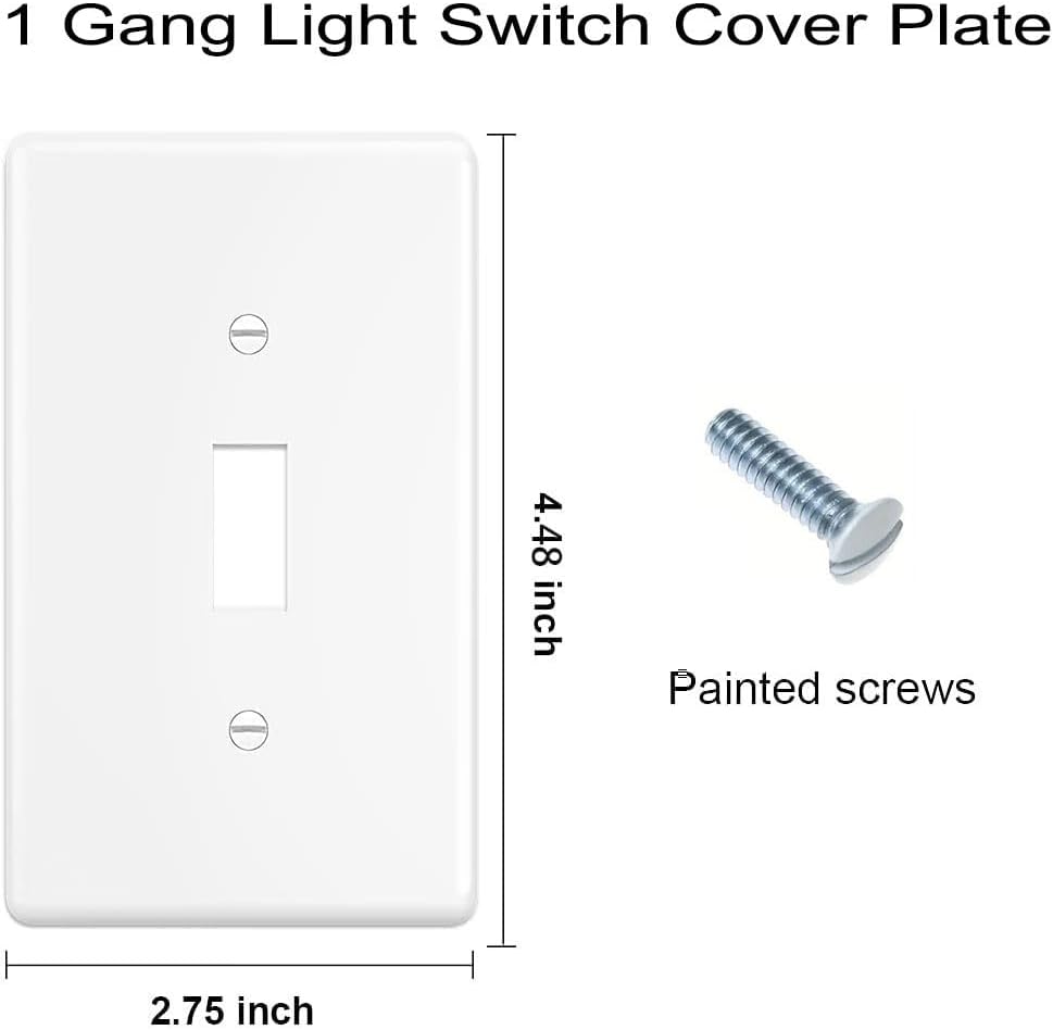 Toggle Light Switch Wall Plates 1-Gang Switch Electrical Cover Plate Unbreakable Thermoplastic Faceplate, White (4 Pack)
