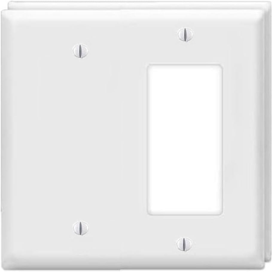 Decorator Rocker/Blank Wall Plates 2-Gang Switch Outlet Electrical Cover Plate Unbreakable Thermoplastic Faceplate for Light Receptacle Outlet Switch, White (2 Pack)