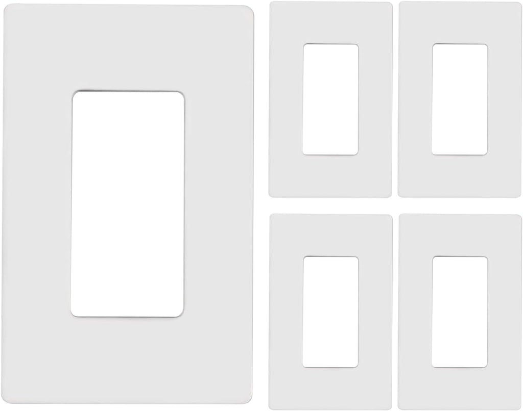 1-Gang Screwless Decorator Wall Plates, Child Safe Standard Size Outlet Cover, Unbreakable Polycarbonate Thermoplastic,Glossy White, 5 Pack,UL Listed