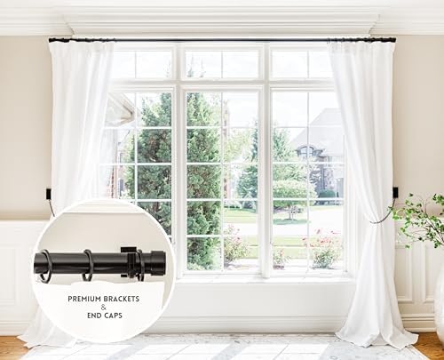 BlastHome® Non-Adjustable Luxury Extra Long Curtain Rod, 1 ¼” Rod Set, 18 foot Fixed Length (Four Rods Connect for a Seamless Look), Tuxedo Black