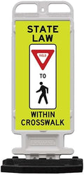 Plasticade Crosscade Crosswalk Sign, 24" Vertical Panel with 12x24 State Law Yield To Pedestrians Sign, Impact-Resistant Rubber Base, Diamond Grade Reflective Background and HIP Sheeting