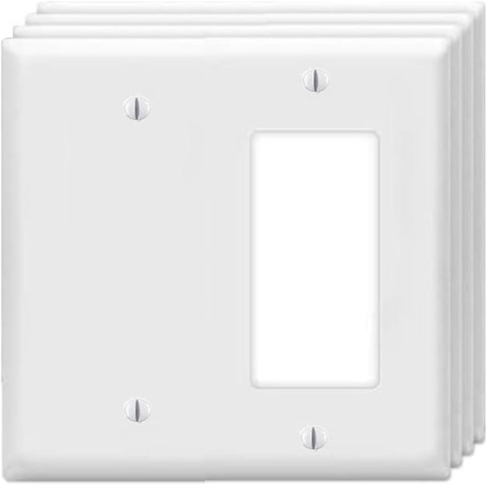 Decorator Rocker/Blank Wall Plates 2-Gang Switch Outlet Electrical Cover Plate Unbreakable Thermoplastic Faceplate for Light Receptacle Outlet Switch, White (4 Pack)