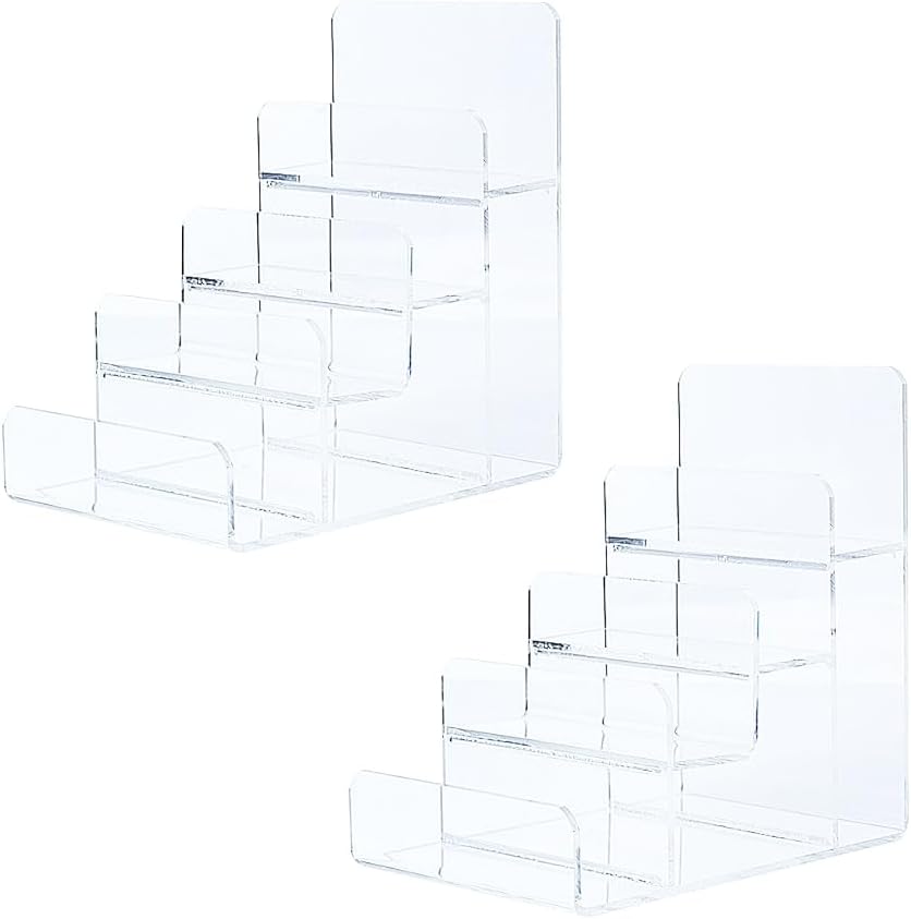Acrylic Wallet Display Stand Purse Handbag Organizer, Clear Jewelry Riser Display Stand Purse Display Rack, Acrylic Display Shelf for Cosmetic Perfume Jewelry Sunglasses Handbag (2 PCS-4 Tier)