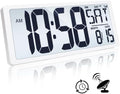 TXL Atomic Clock with Backlight, 14.2" Digital Wall Clock, Battery Operated, Large Display with Day, Date & Temperature, Bedroom, Living Room, Office
