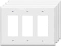 Decorator Wall Plates 3-Gang Switch Outlet Electrical Cover Plate Unbreakable Thermoplastic Faceplate for Light Receptacle Outlet Switch, White (4 Pack)