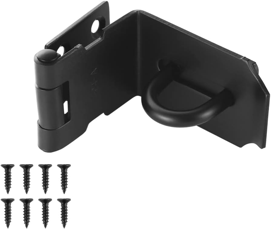JQK Door Hasp Latch 90 Degree, Stainless Steel Safety Angle Locking Latch for Push/Sliding/Barn Door, 1.5mm Thickness Matte Black, 4 Inch, DH901-PB