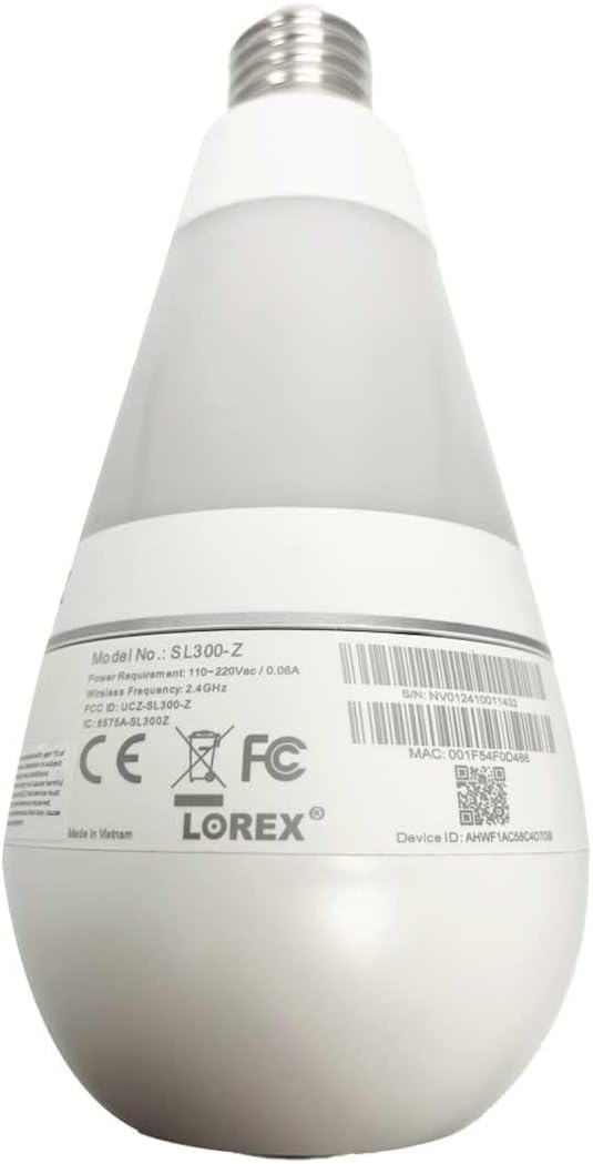 Lorex 2K Wi-Fi Smart Lightbulb Camera | E26/E27 Socket | Pan-Tilt View, Color Night Vision, Person & Vehicle Detection | 2-Way Talk | Alexa/Google | Cloud & Local Storage Option