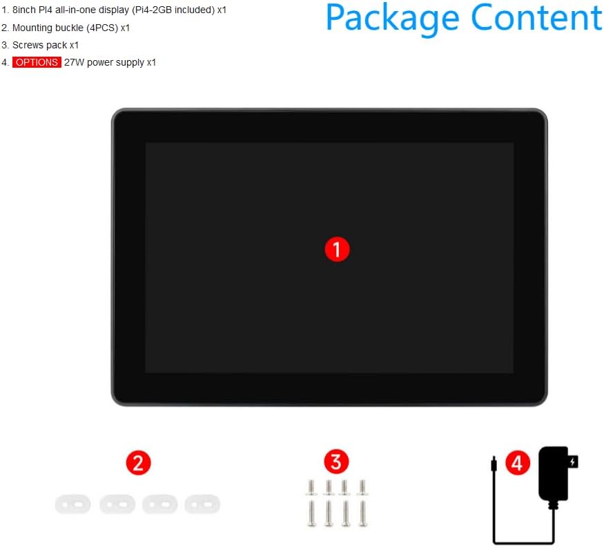 Industrial HMI All-in-one 8inch Touch Display Compatible with Raspberry Pi 4 (Included), Supports Dual 4K HDMI Output, 10-Point Touch, Aluminum Alloy Case (PI4-HMI-080D)