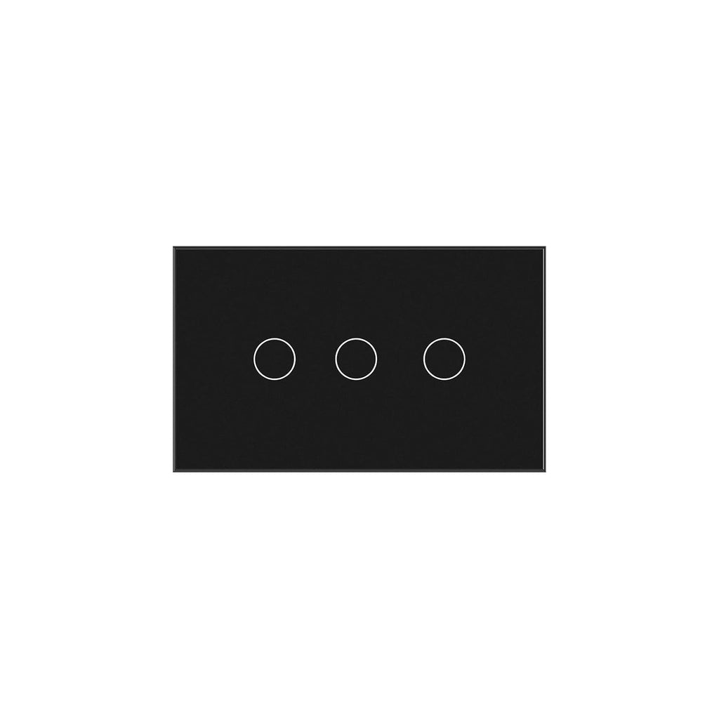 2 Way Light Switch 118X72X34MM No Neutral Wire, Wall Touch Switch 1000W, Tempered Glass Panel, FCC, Black 3 Gang