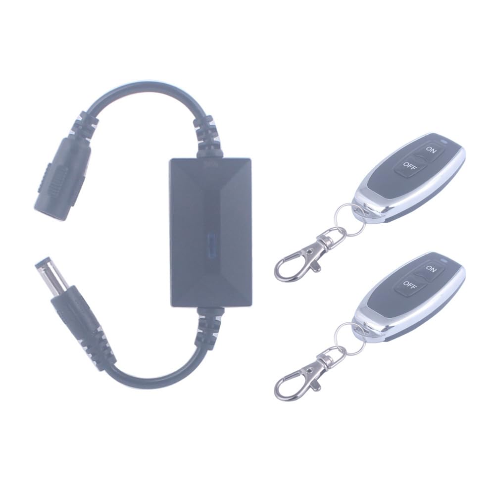 DC 3.6V-24V 5V Wireless Remote Control Switch 5.5mm x 2.5mm Plug Male Female 2 Transmitter 1 Receiver 12V Remote Switch for LED Light, Strip Fan Camera (DC 5.5*2.1mm 3.6V-24V/ 2* Controller)