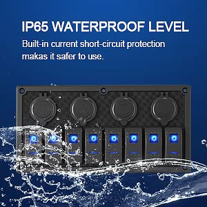 Marine Boat Rocker Switch Panel,Waterproof 8 Gang Toggle Switch Panel with Dual USB and Voltmeter Panel for RVs, Cars, Boats, Trucks,Trailers - 12-24V